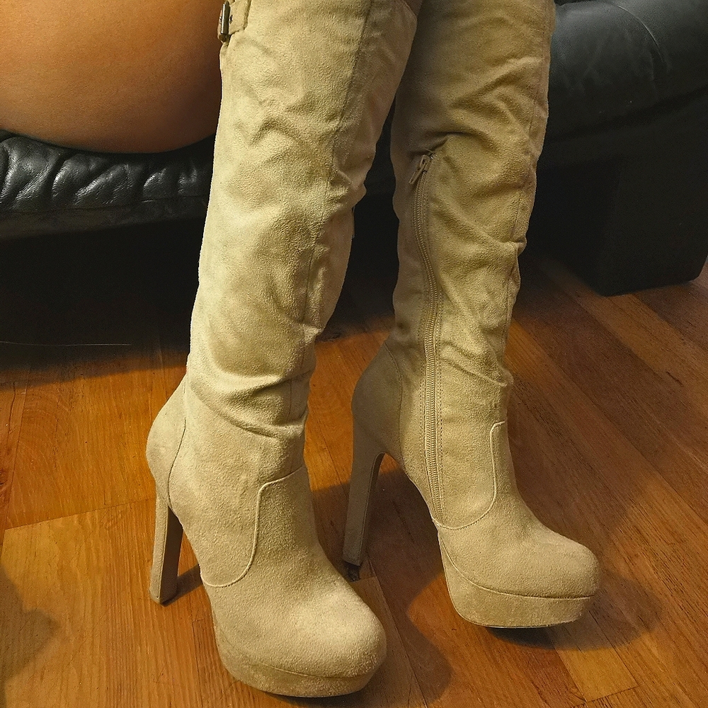 Cute slightly worn nude/tan knee high boots